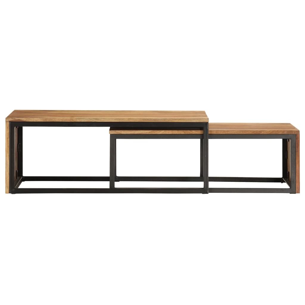 Brown Set of 2 Solid Sheesham Wood Nesting Coffee Tables I912