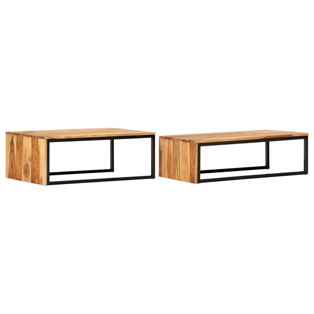 Brown Set of 2 Solid Sheesham Wood Nesting Coffee Tables I912