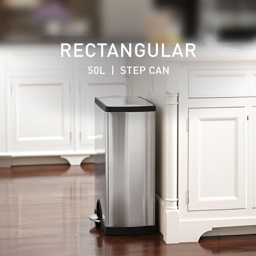 50 Liter Rectangular Brushed Stainless Steel Step Trash Can W257