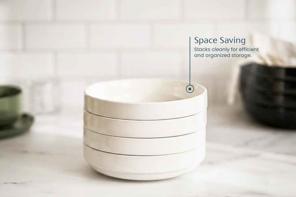 Ceramic Pasta Bowls Set of 4 White O3137