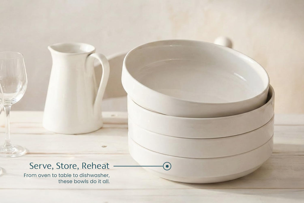 Ceramic Pasta Bowls Set of 4 White O3137
