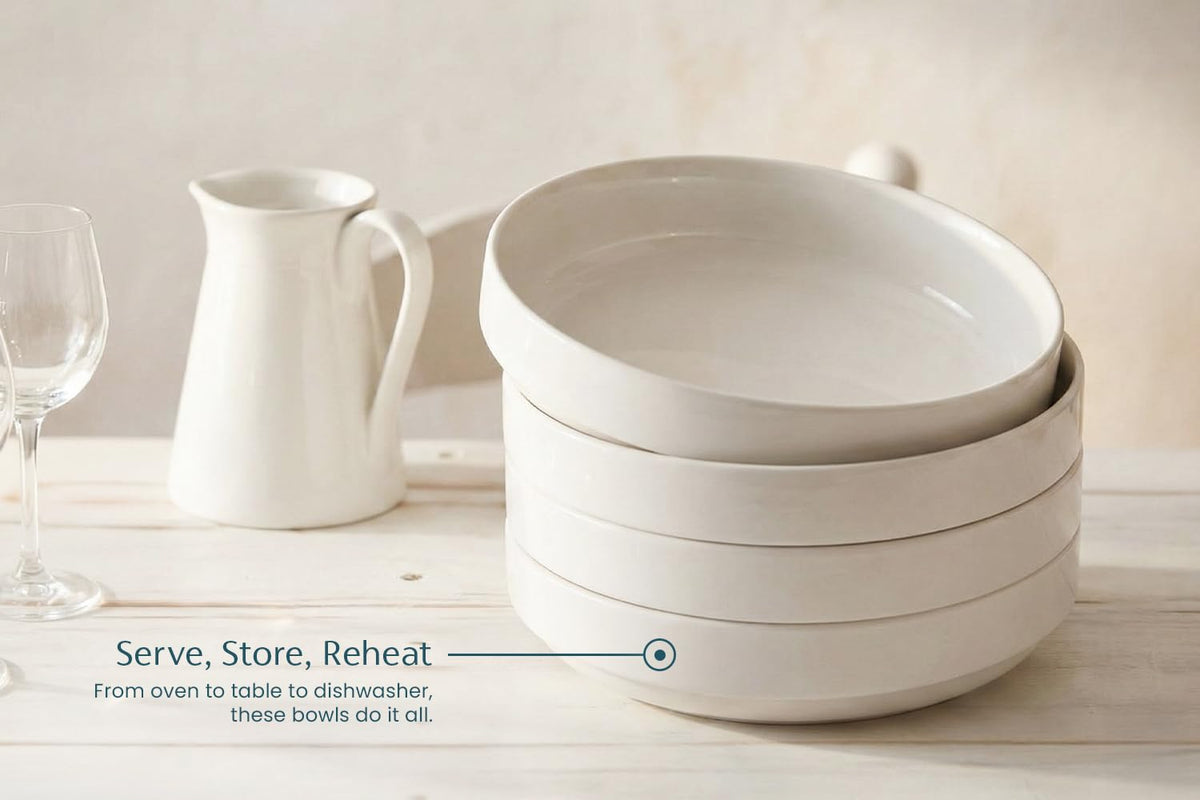 Ceramic Pasta Bowls Set of 4 White O3137
