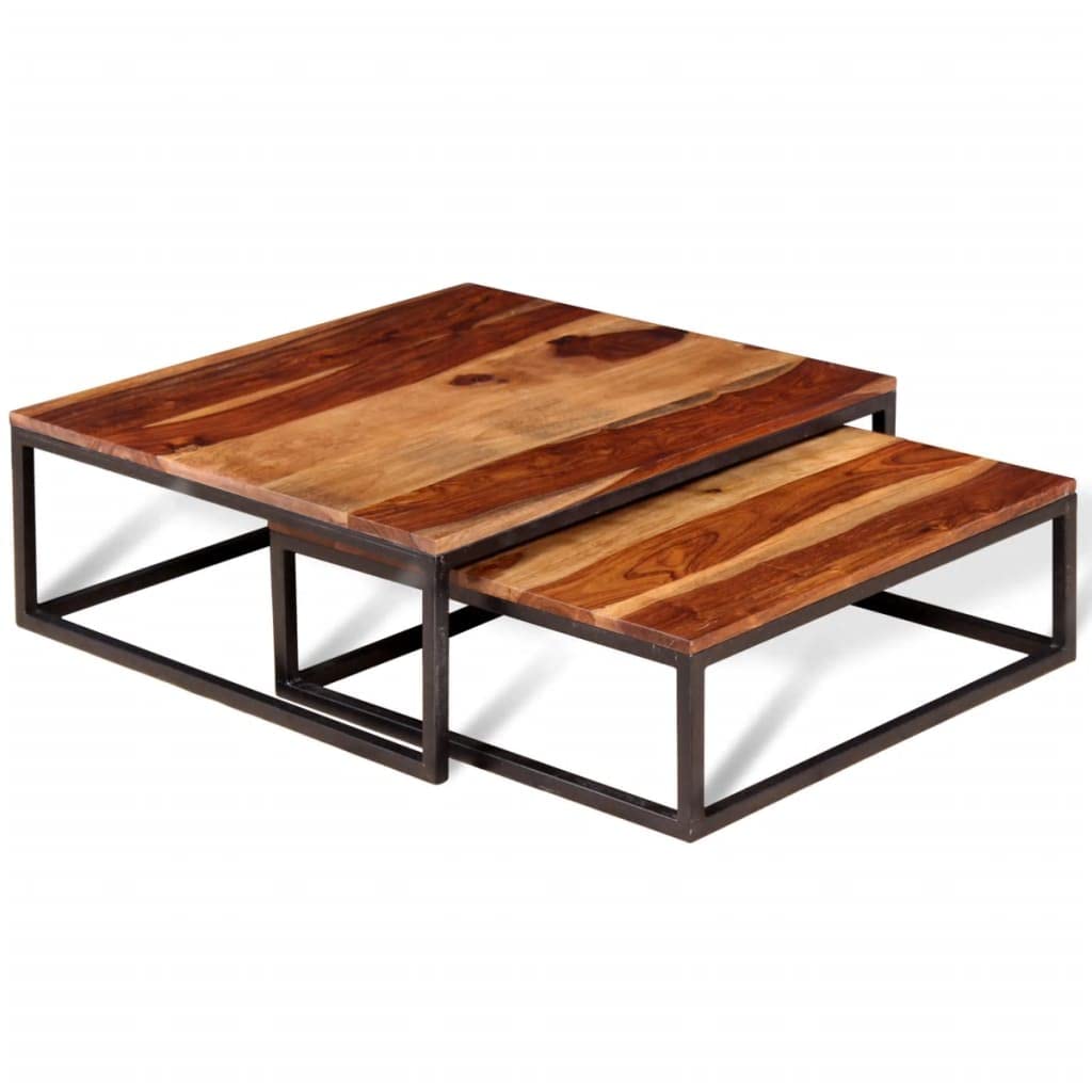 Set of 2 Solid Sheesham Wood Nesting Coffee Table U527