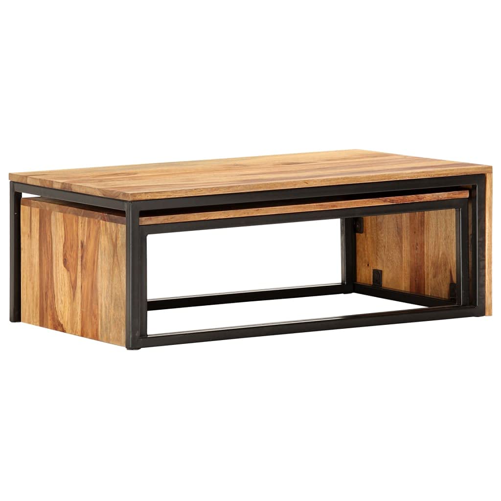 Brown Set of 2 Solid Sheesham Wood Nesting Coffee Tables I912