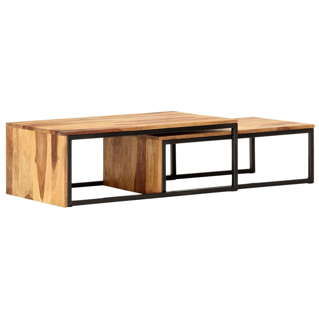 Brown Set of 2 Solid Sheesham Wood Nesting Coffee Tables I912