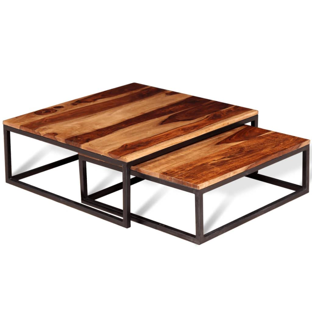 Set of 2 Solid Sheesham Wood Nesting Coffee Table U527
