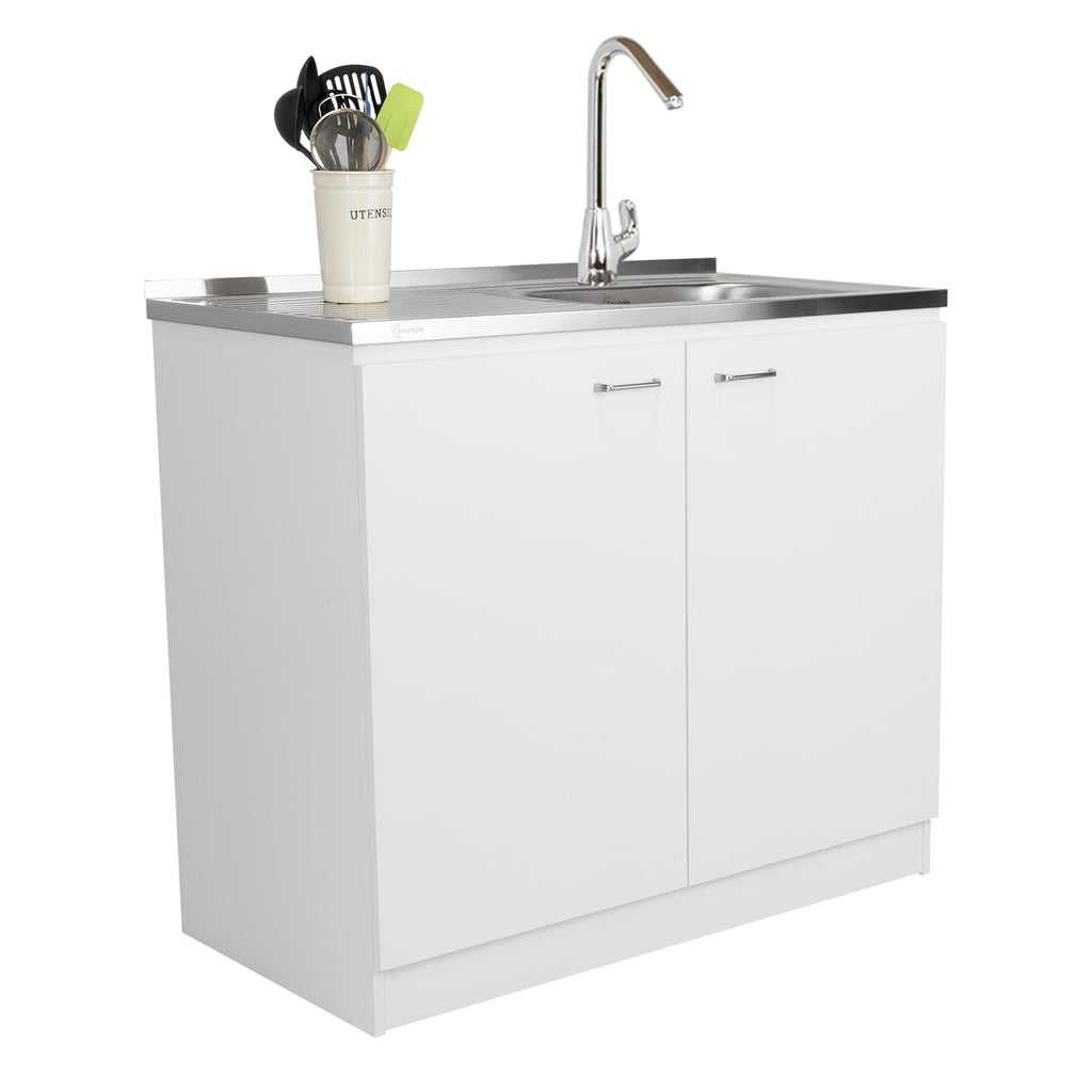 White 39 in Kitchen Sink Cabinet with Stainless Steel Top X86612