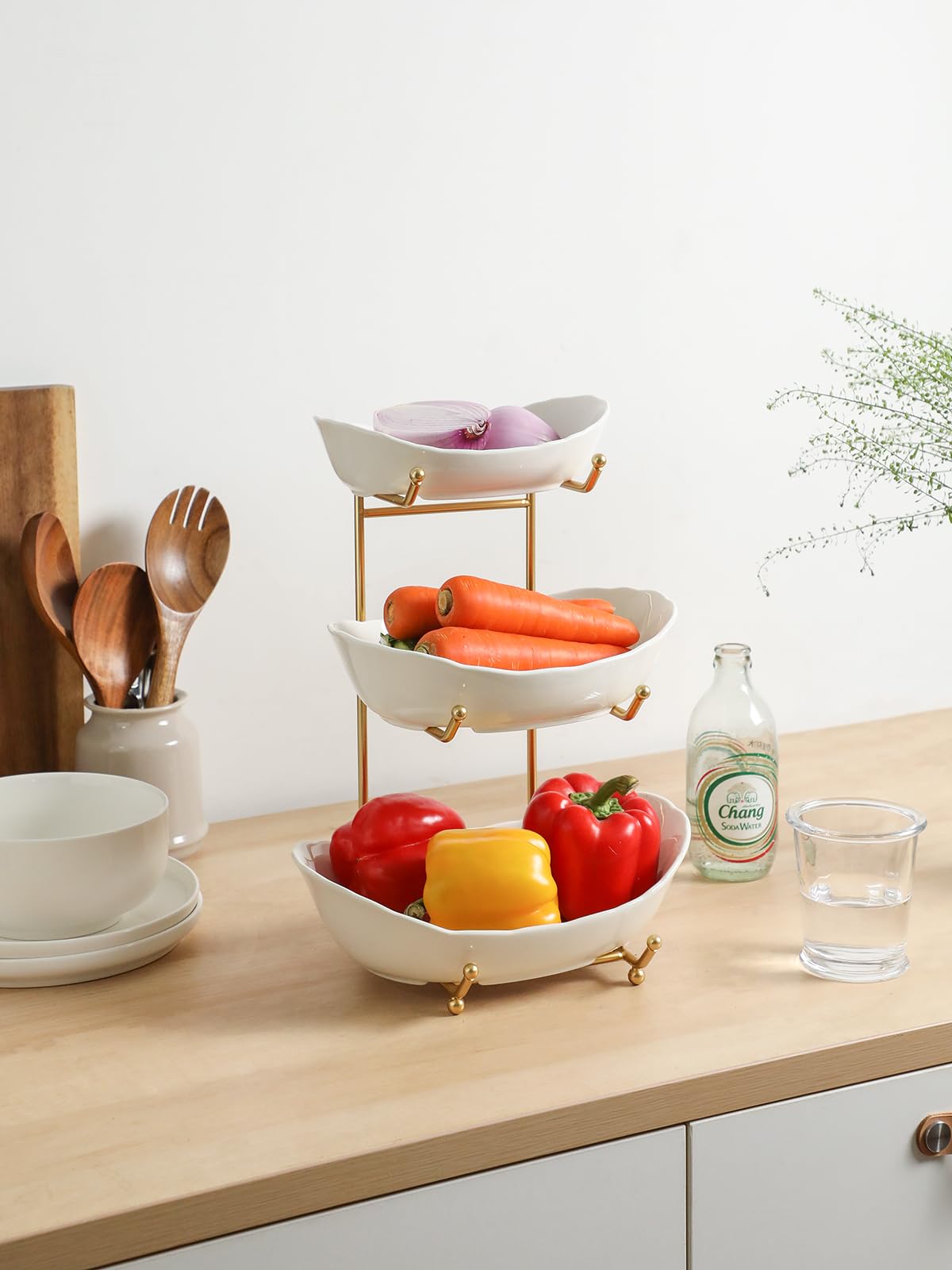 3 Tier White Ceramic Fruit Bowl Y7968