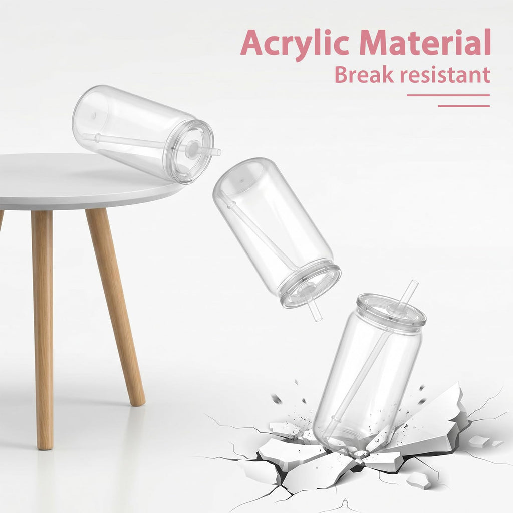 16oz Acrylic Cups with Lids and Straws, 6pcs Clear Plastic Tumbler Set N19237