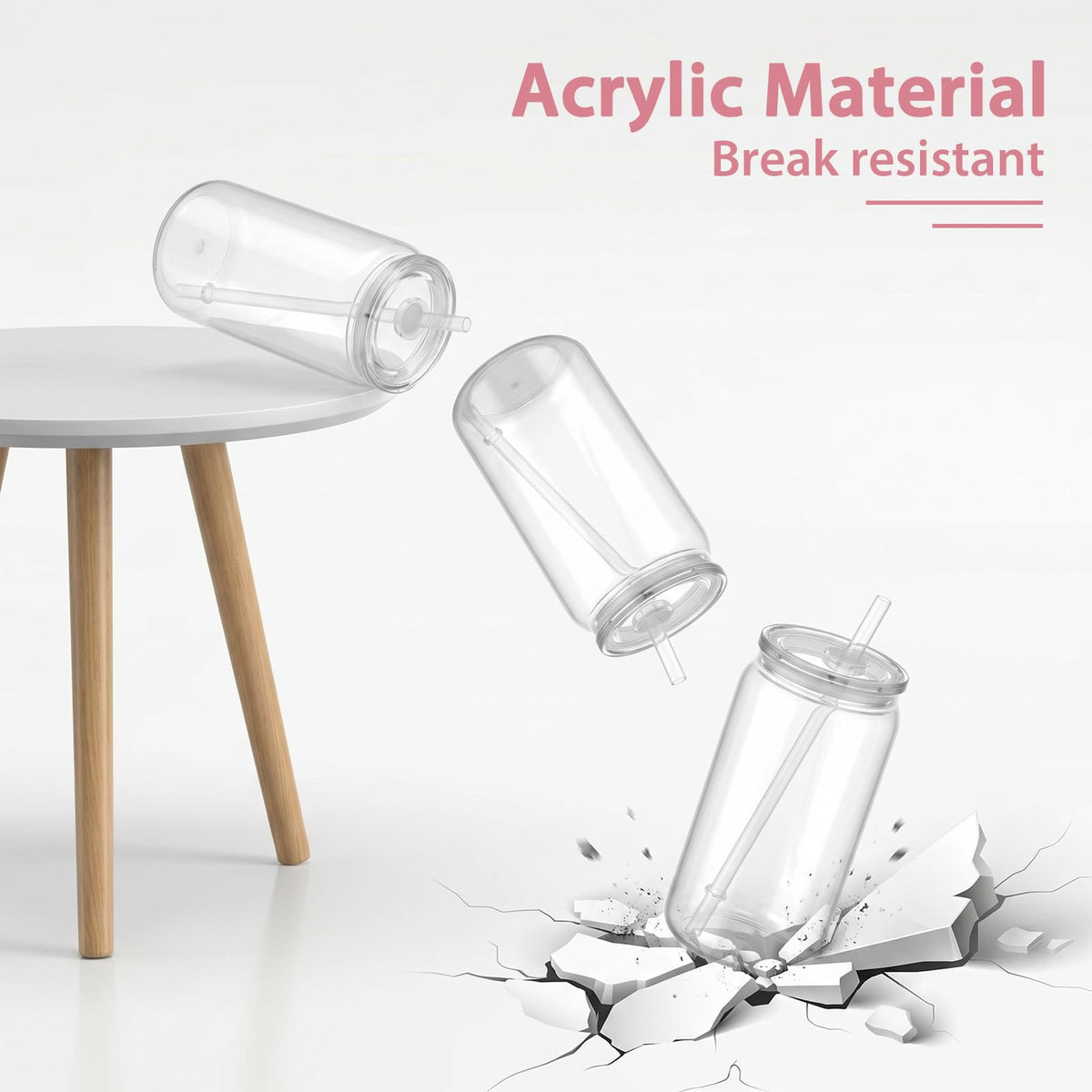 16oz Acrylic Cups with Lids and Straws, 6pcs Clear Plastic Tumbler Set N19237