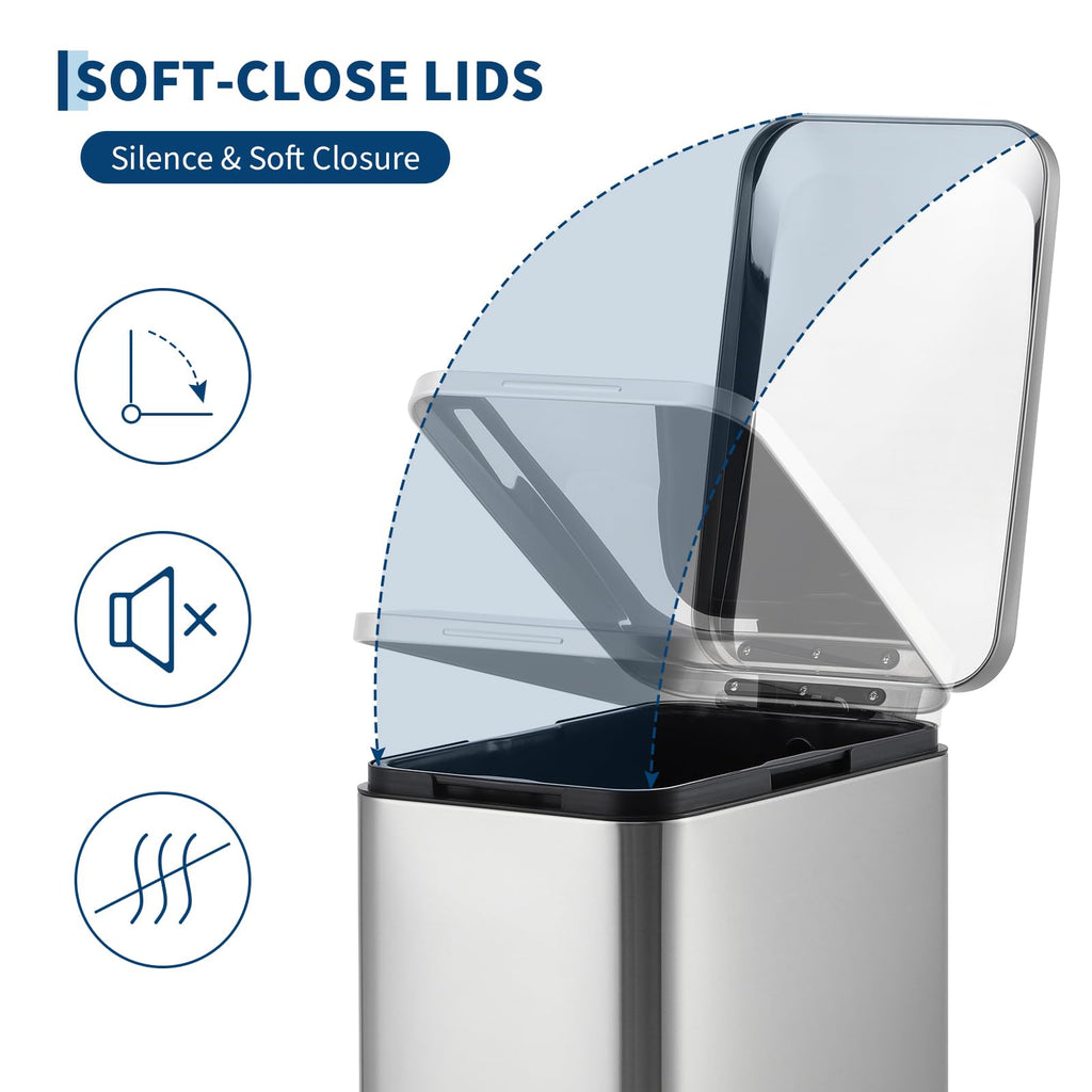 50L Slim Stainless Steel Step Trash Can with Soft-Close Lid K446342