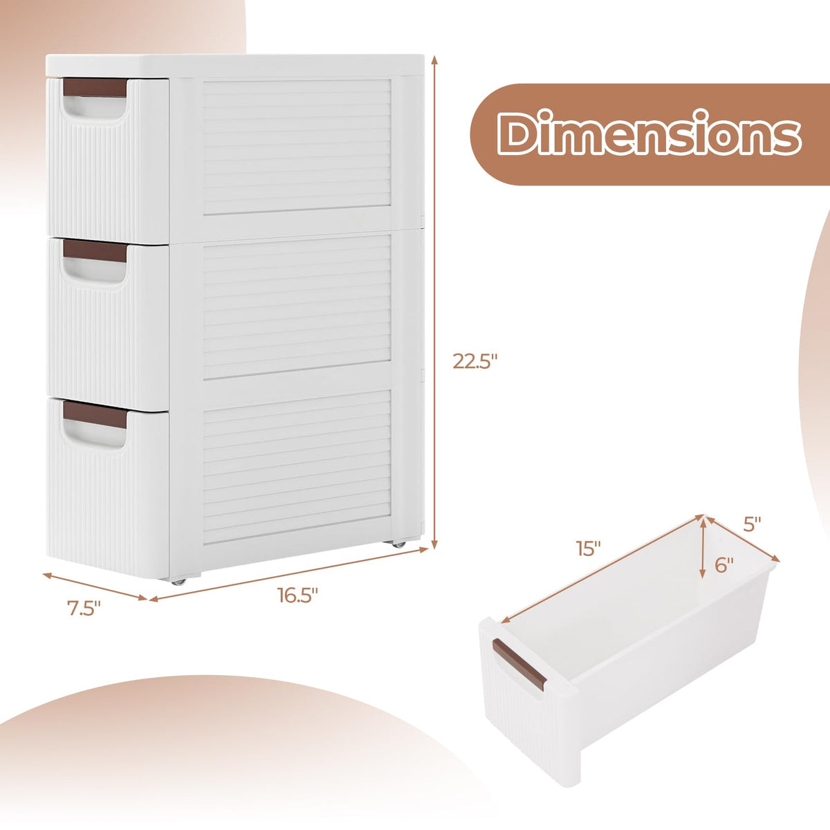 White 3 Drawer Narrow Storage Cabinet A46685