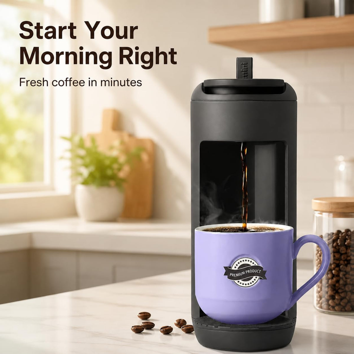 Single Serve K Cup Coffee Maker 12 oz Matte Black S25061