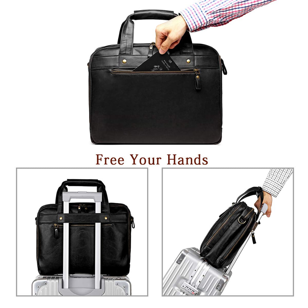 Black Leather 15.6 Inch Laptop Messenger Bag Y57453