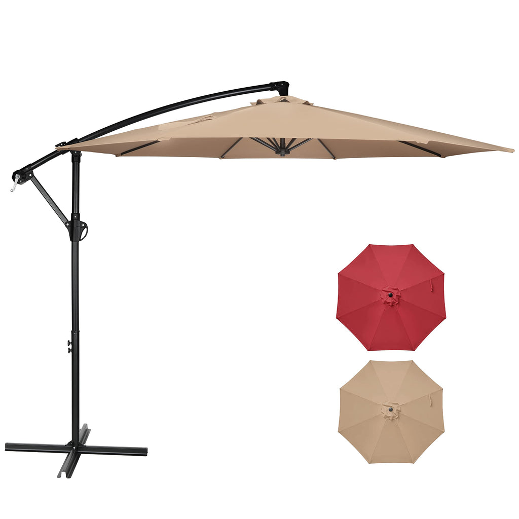 9.8ft Blue Offset Cantilever Patio Umbrella with Crank & Cross Base Y238054