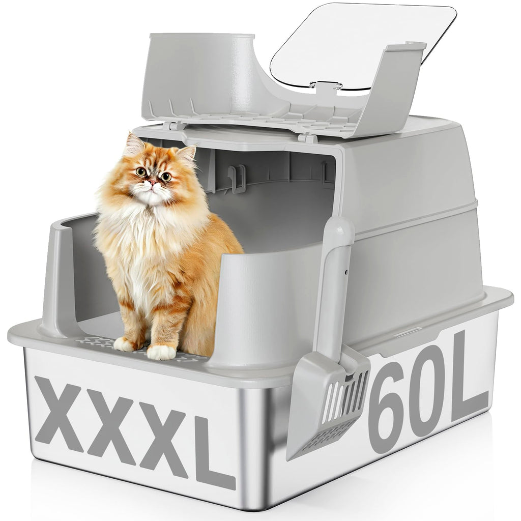 XXXL Stainless Steel Cat Litter Box with Lid S7233