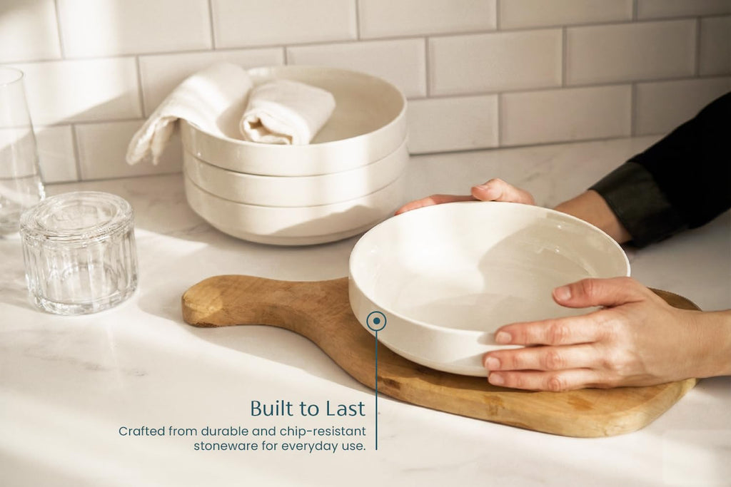 Ceramic Pasta Bowls Set of 4 White O3137