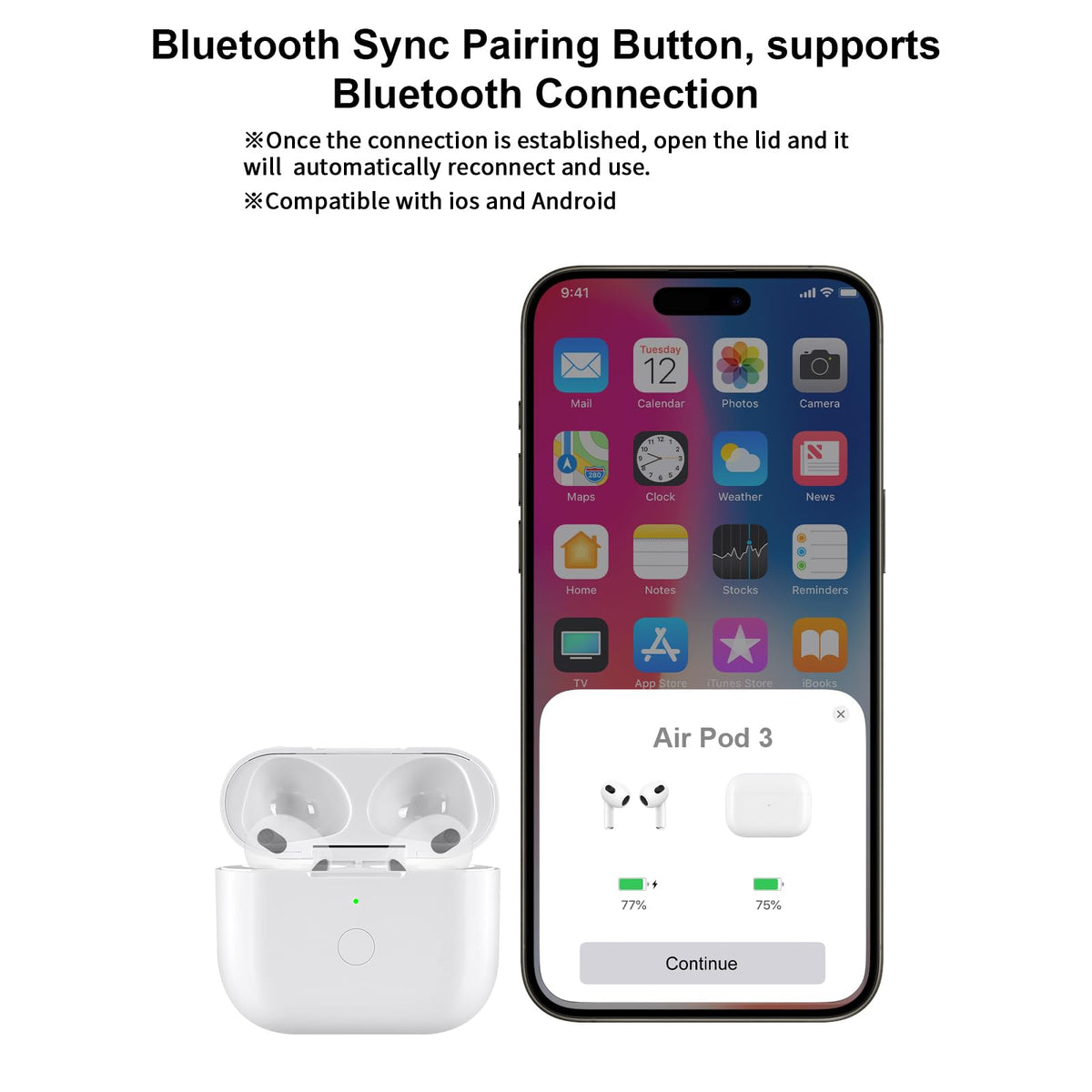 Wireless Charging Case Replacement with Bluetooth Pairing Sync Button R599677