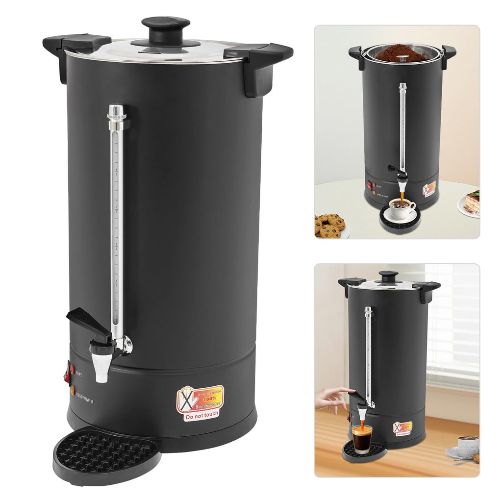 25L Stainless Steel Coffee Urn Hot Water Dispenser Commercial Electric Brewer with Drip Tray Black U65963