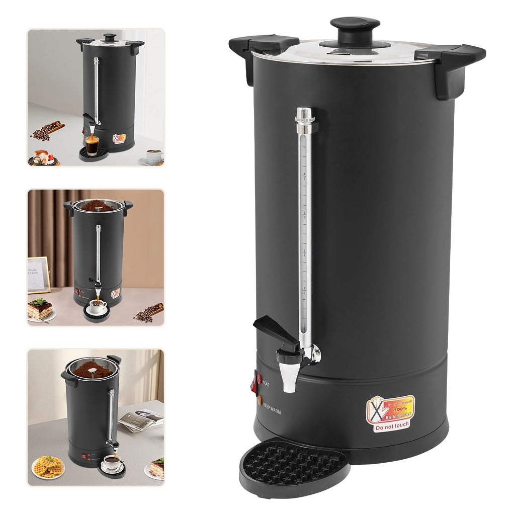 25L Stainless Steel Coffee Urn Hot Water Dispenser Commercial Electric Brewer with Drip Tray Black U65963