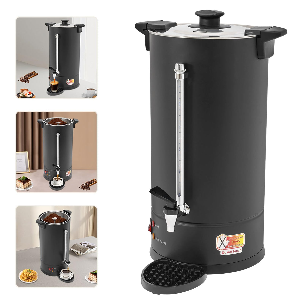 25L Stainless Steel Coffee Urn Hot Water Dispenser Commercial Electric Brewer with Drip Tray Black U65963