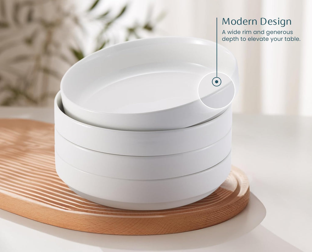 Ceramic Pasta Bowls Set of 4 White O3137