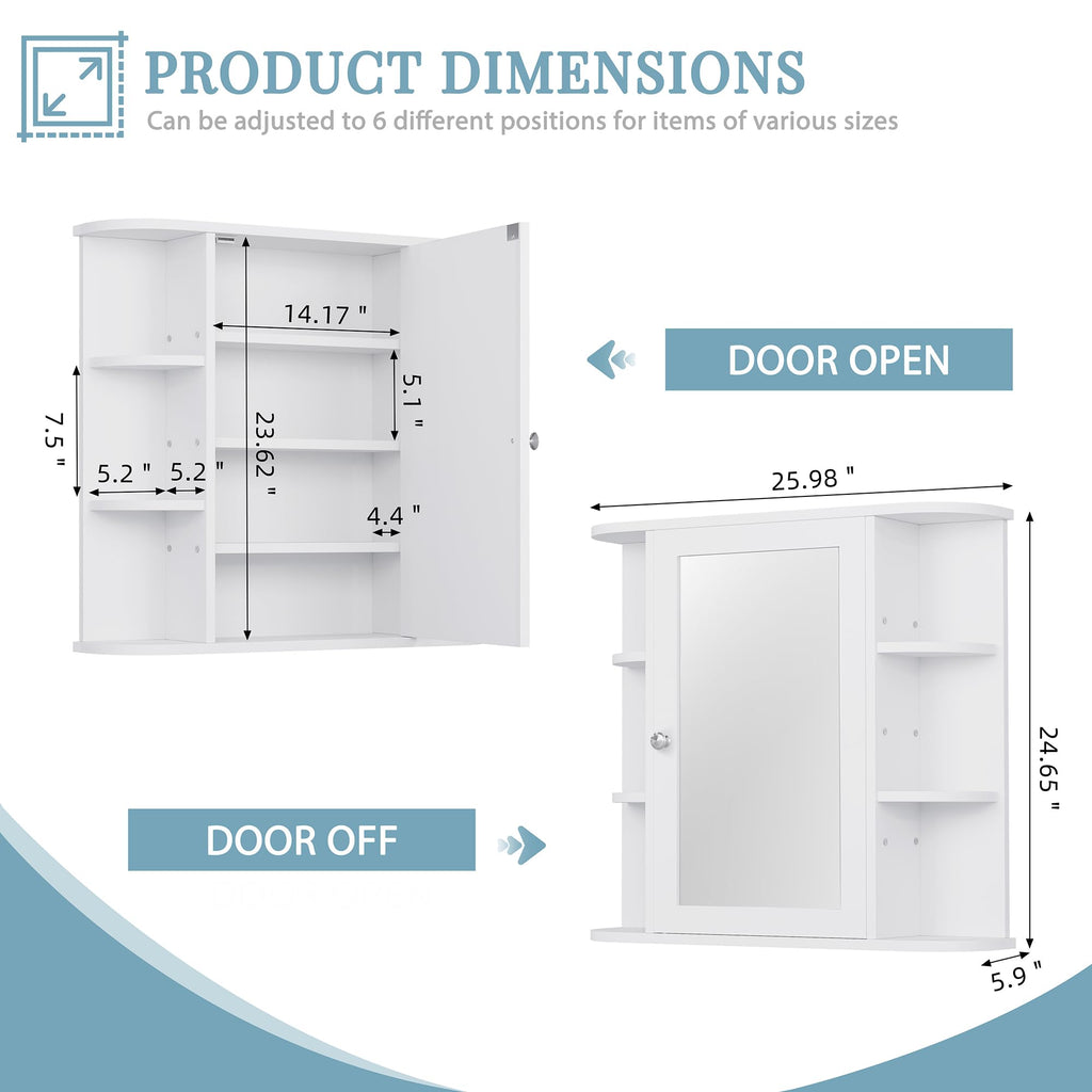 White Wall Mounted Medicine Cabinet with Mirror G34069