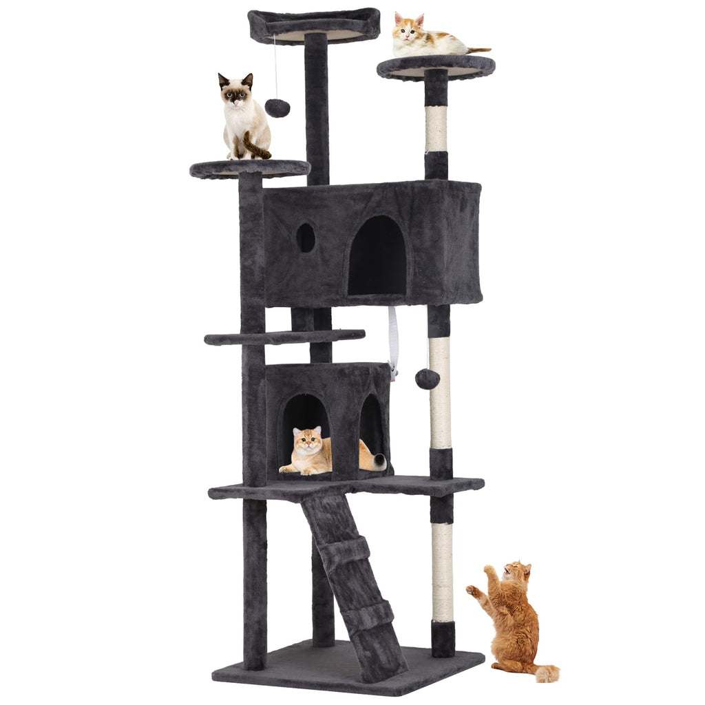 70 Inch Tall Dark Grey Cat Tree Cat Climbing Tower P91003