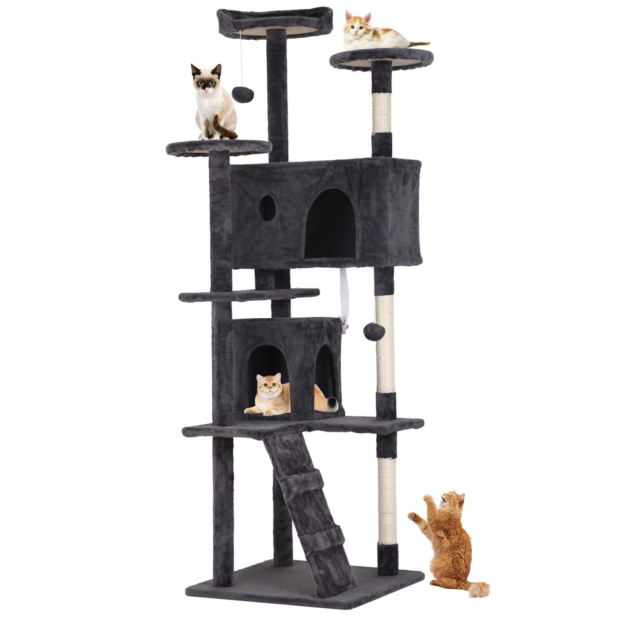 70 Inch Tall Dark Grey Cat Tree Cat Climbing Tower P91003