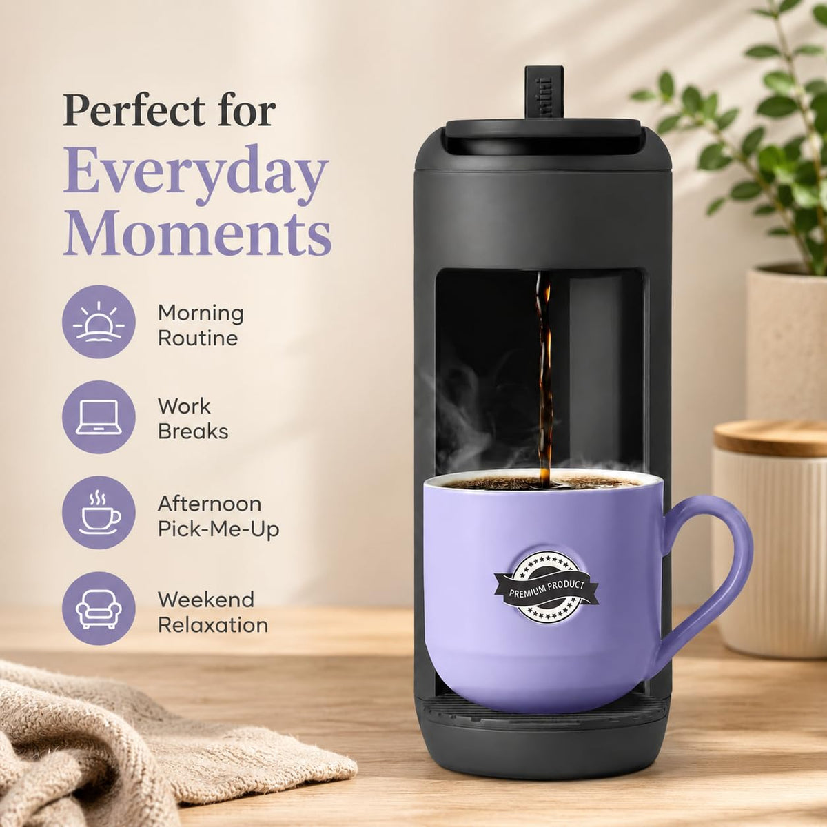 Single Serve K Cup Coffee Maker 12 oz Matte Black S25061