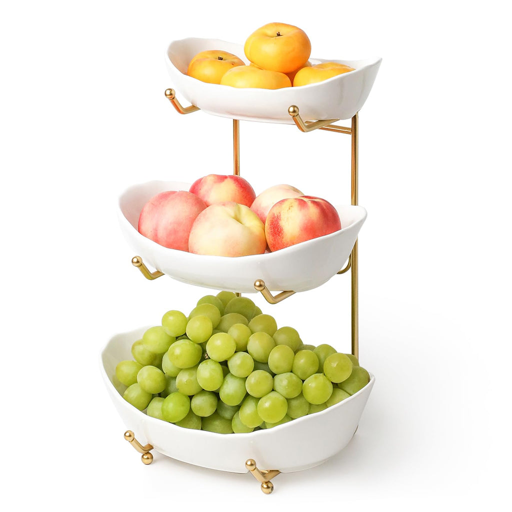 3 Tier White Ceramic Fruit Bowl Y7968