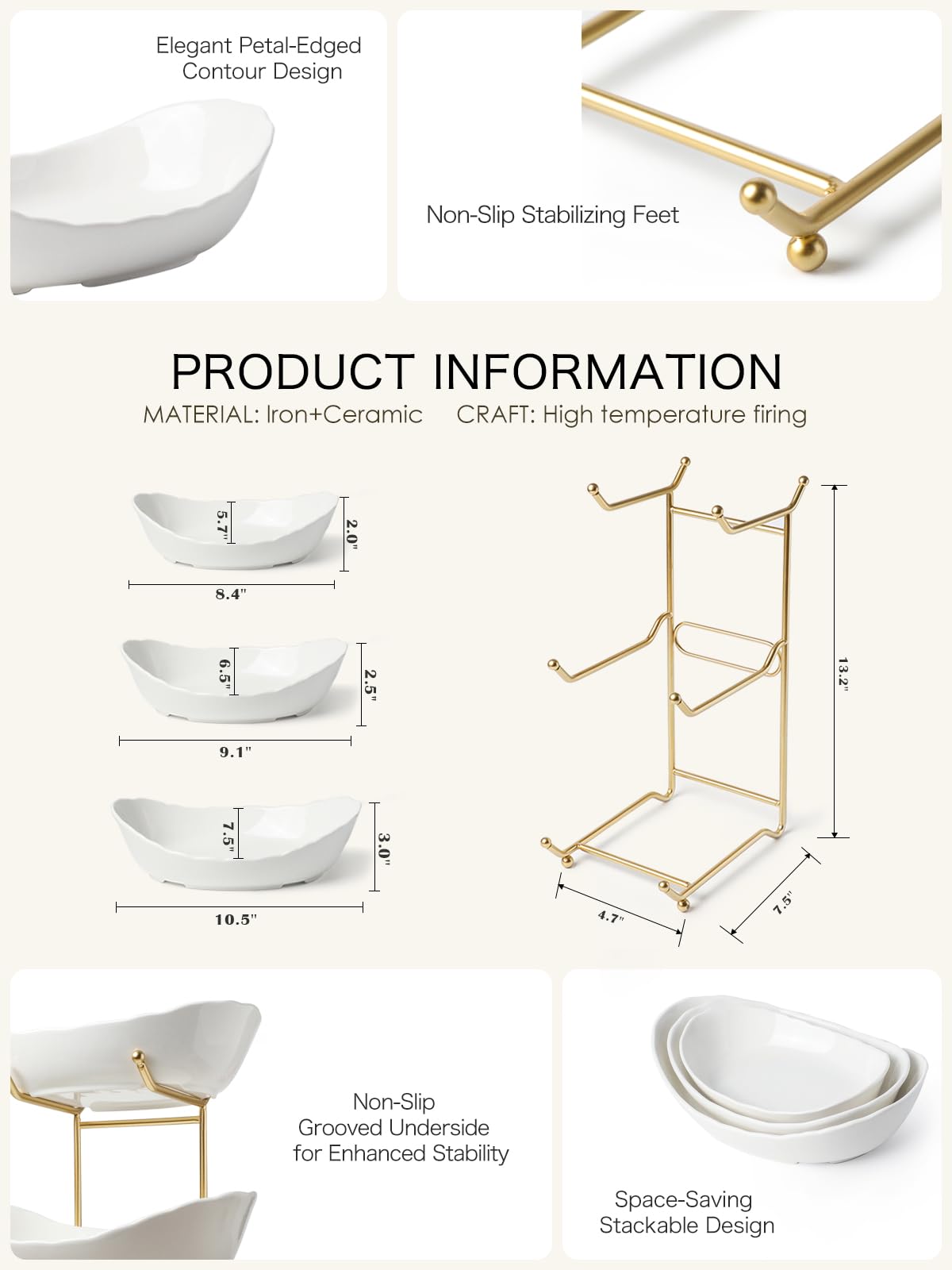 3 Tier White Ceramic Fruit Bowl Y7968