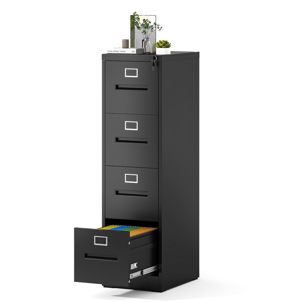 Black 4 Drawer Metal File Cabinet with Lock E408