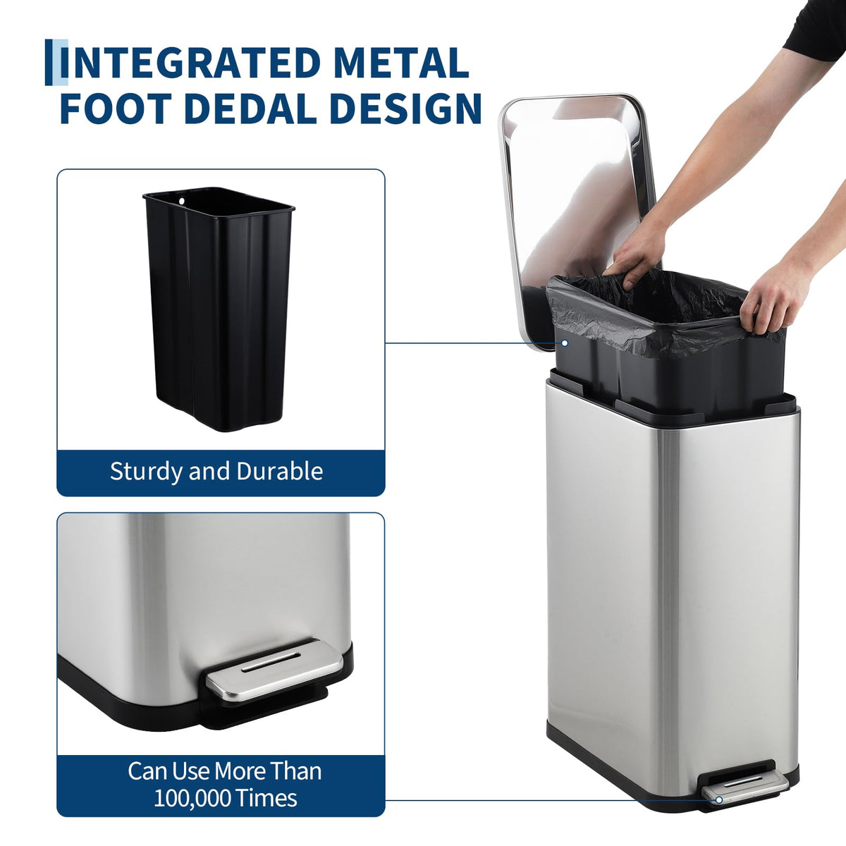 50L Slim Stainless Steel Step Trash Can with Soft-Close Lid K446342