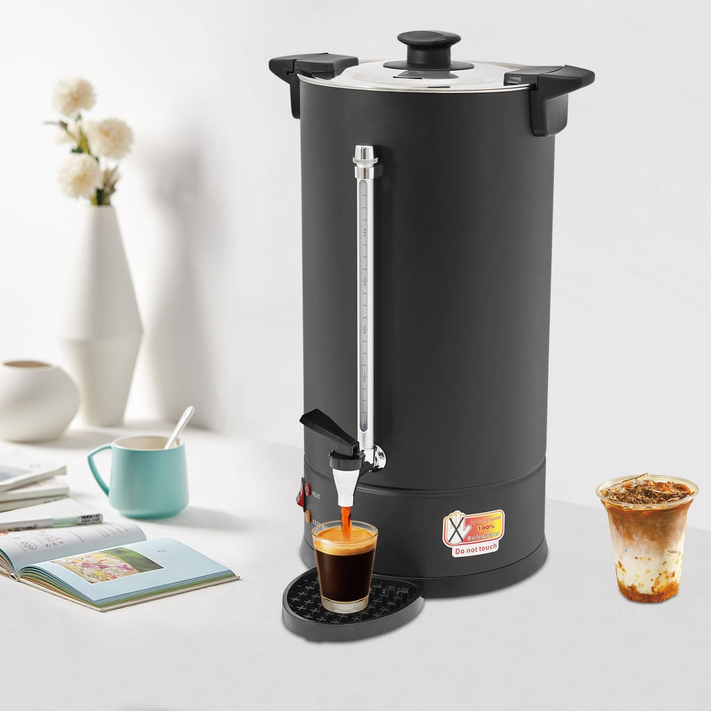 25L Stainless Steel Coffee Urn Hot Water Dispenser Commercial Electric Brewer with Drip Tray Black U65963