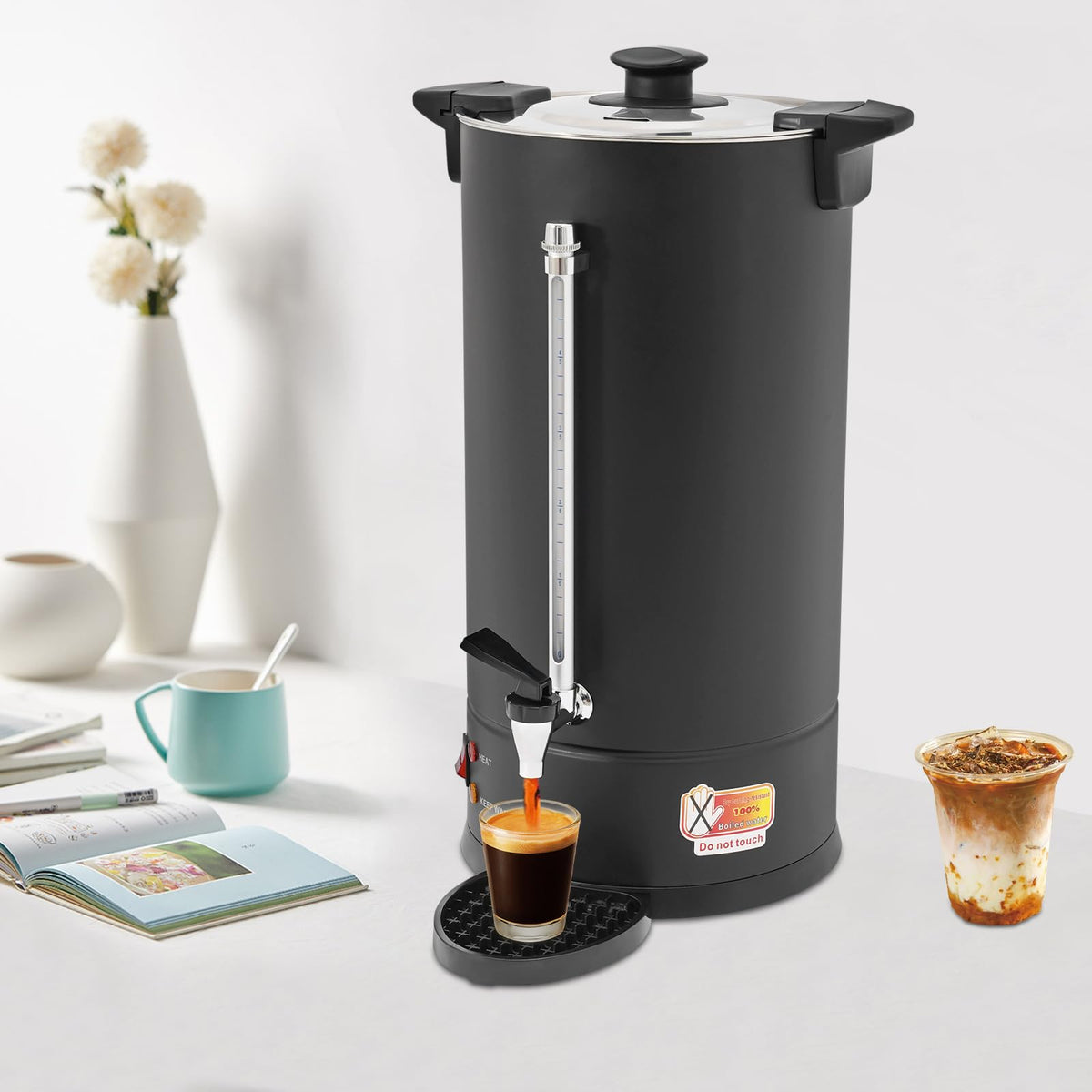 25L Stainless Steel Coffee Urn Hot Water Dispenser Commercial Electric Brewer with Drip Tray Black U65963