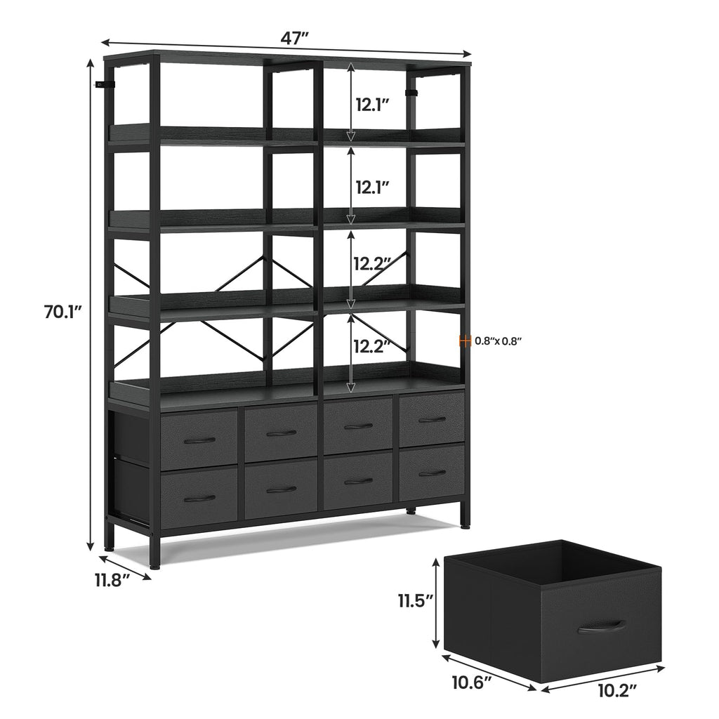 Black 8 Fabric Drawer 7-Tier Bookshelf Z50540