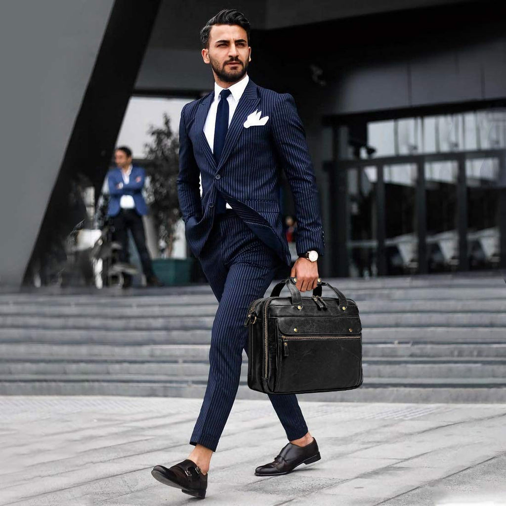 Black Leather 15.6 Inch Laptop Messenger Bag Y57453