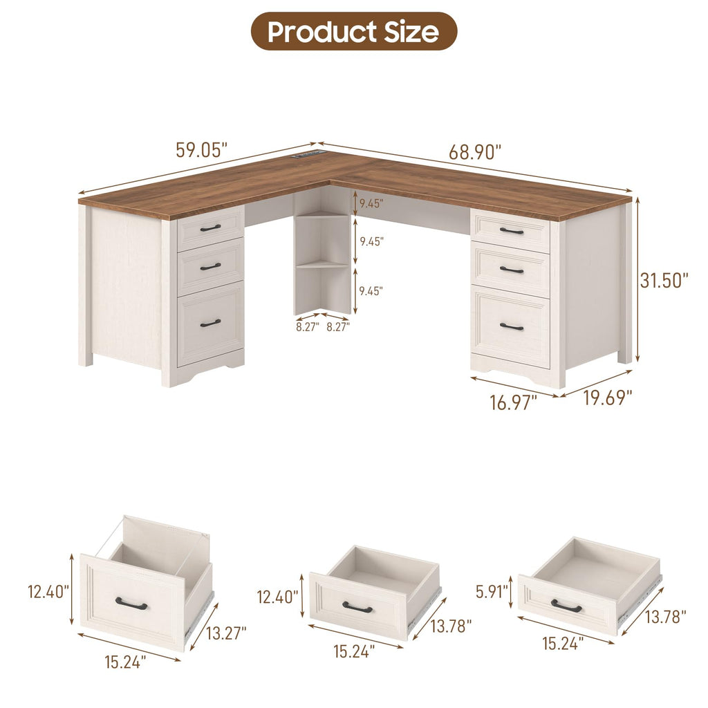 Brown L Shaped Executive Desk with 6 Drawers G65907