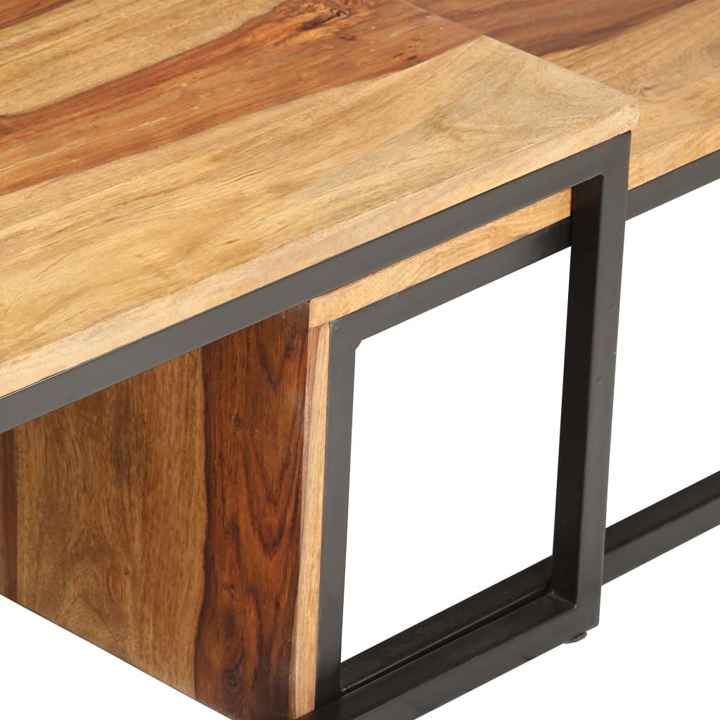Brown Set of 2 Solid Sheesham Wood Nesting Coffee Tables I912
