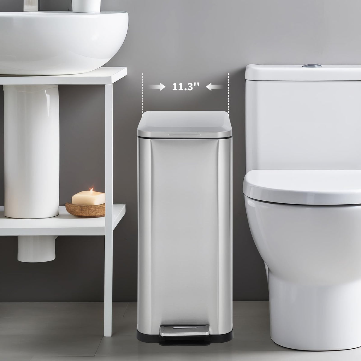 50L Slim Stainless Steel Step Trash Can with Soft-Close Lid K446342