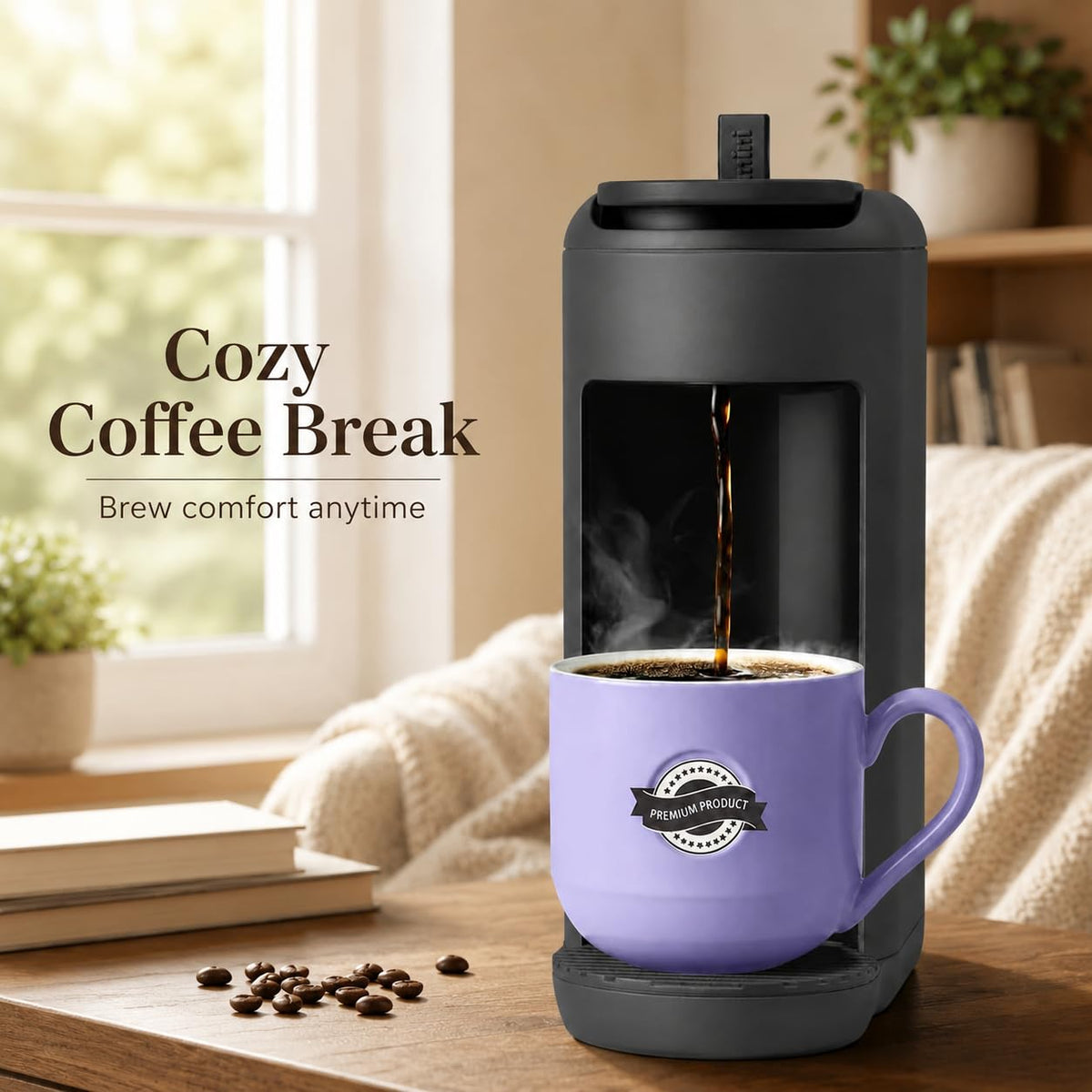 Single Serve K Cup Coffee Maker 12 oz Matte Black S25061