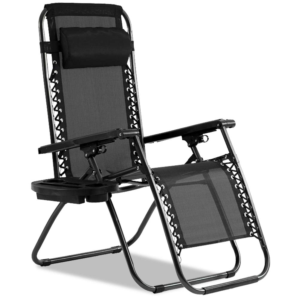 Black Zero Gravity Lounge Chair with Pillow & Cup Holder D53649