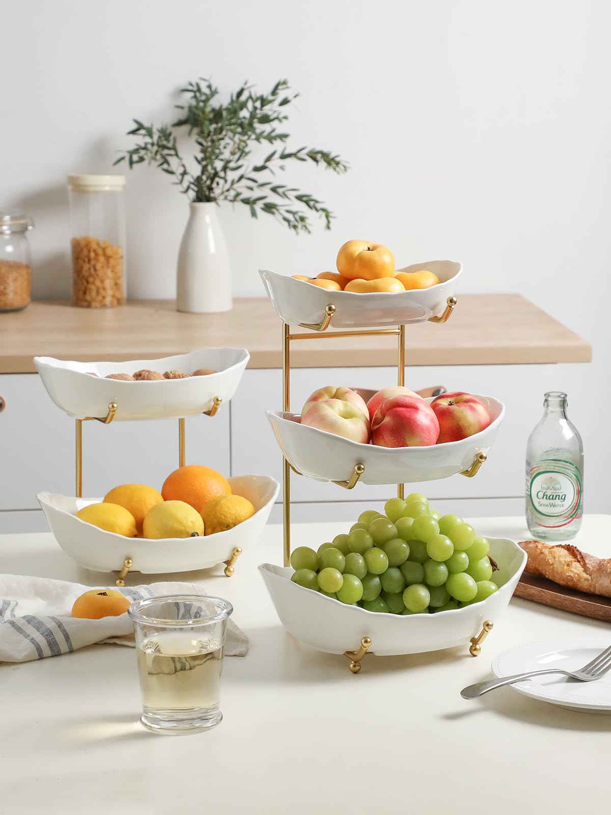 3 Tier White Ceramic Fruit Bowl Y7968
