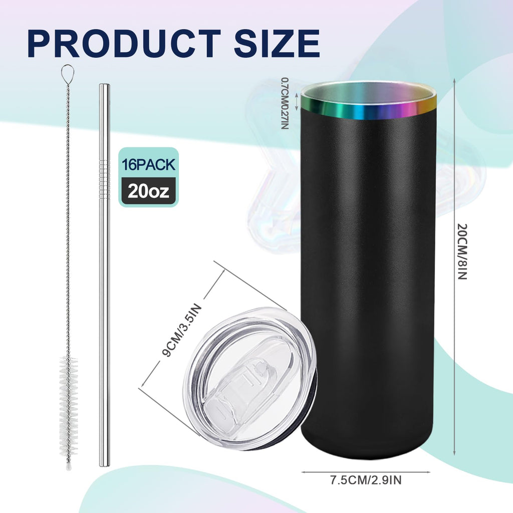 16 Pack Rainbow Plated Stainless Steel Tumbler 20oz J409424