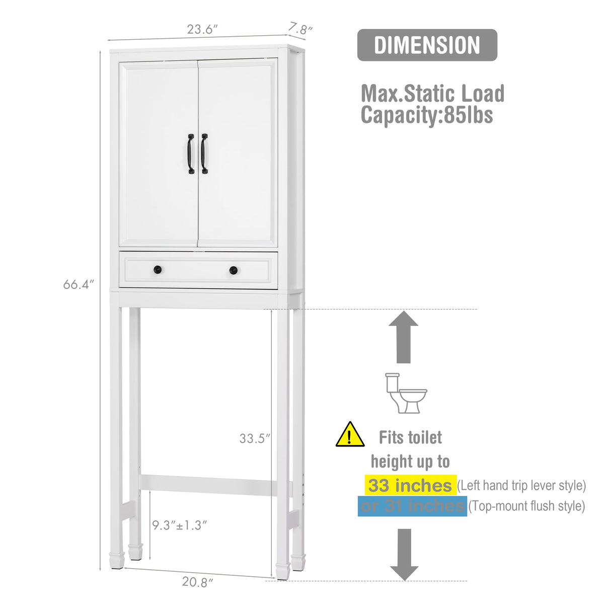 White Over the Toilet Storage Cabinet with Doors S655882