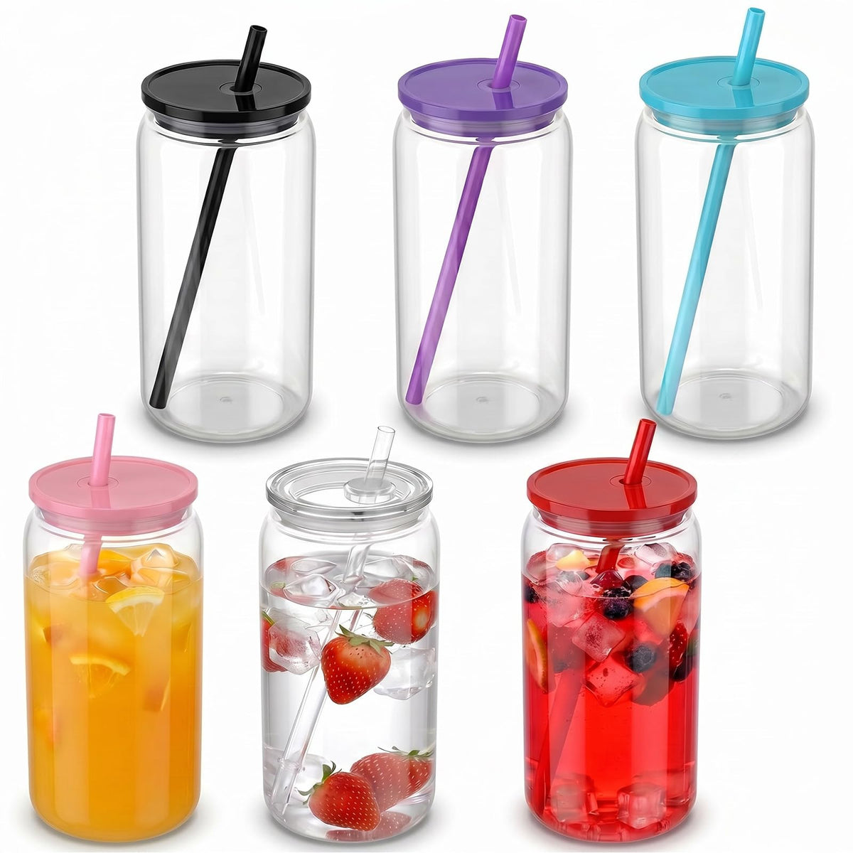 16oz Acrylic Cups with Lids and Straws, 6pcs Clear Plastic Tumbler Set N19237