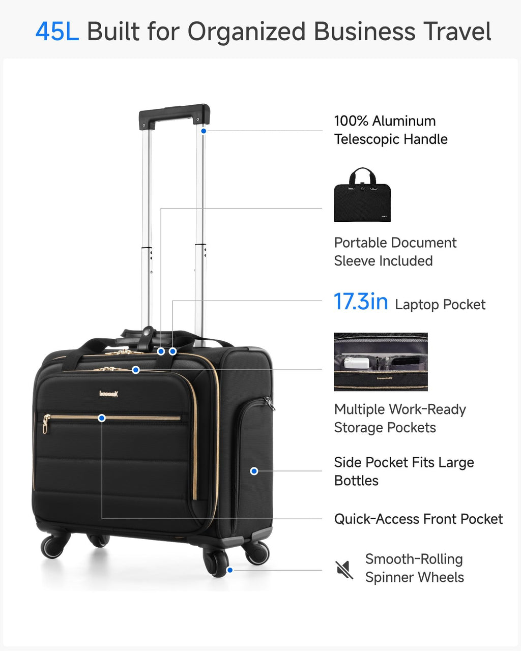 Black Rolling Laptop Bag Q660