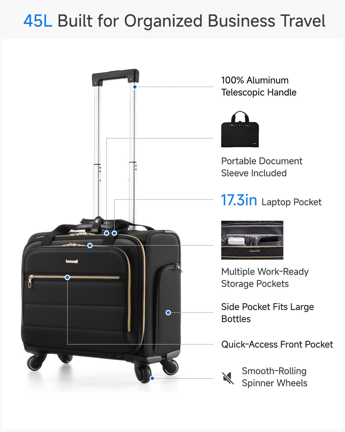 Black Rolling Laptop Bag Q660