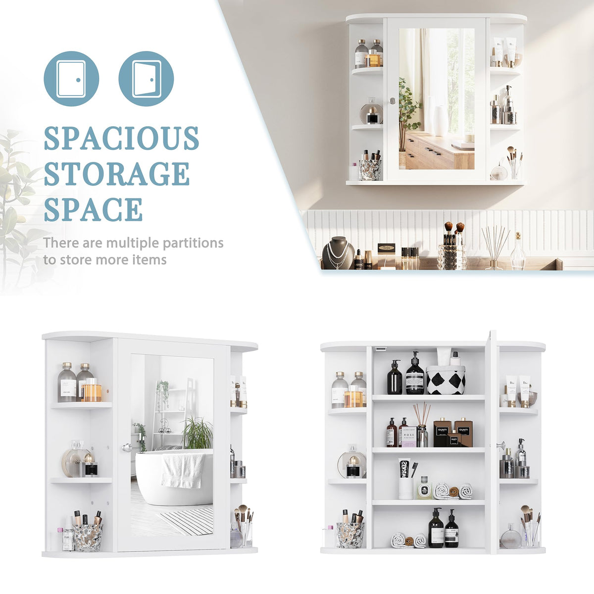 White Wall Mounted Medicine Cabinet with Mirror G34069